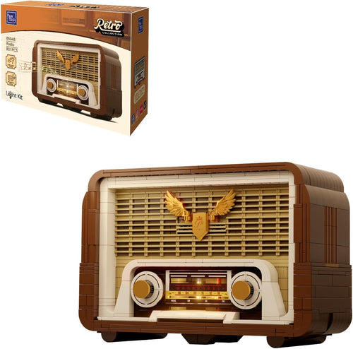 Vintage radio brick model with lit dial and tuning knob