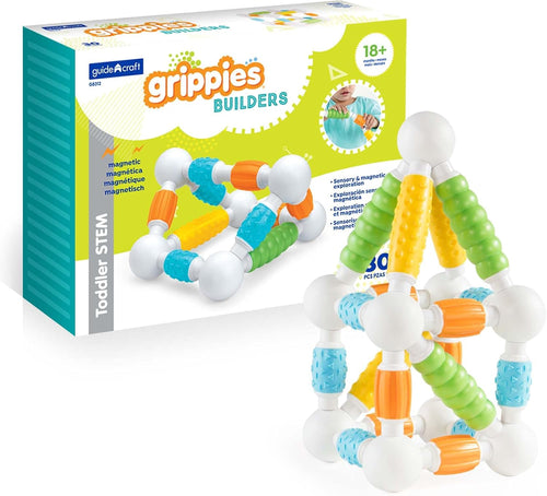 Colorful soft-grip magnetic building pieces connected into a small tower
