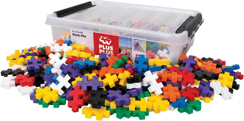 Plastic tub filled with 200 large multicolor waffle building blocks