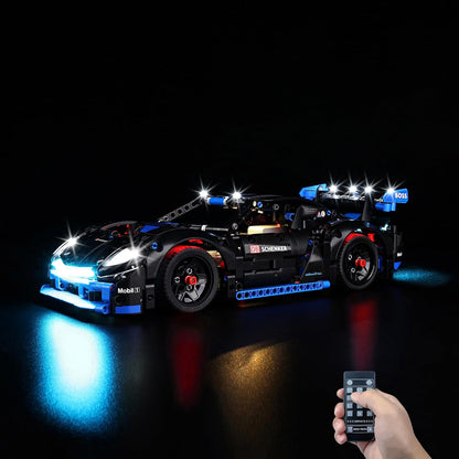 Hybrid hypercar technical brick model with glowing headlights from an LED light kit – view 4