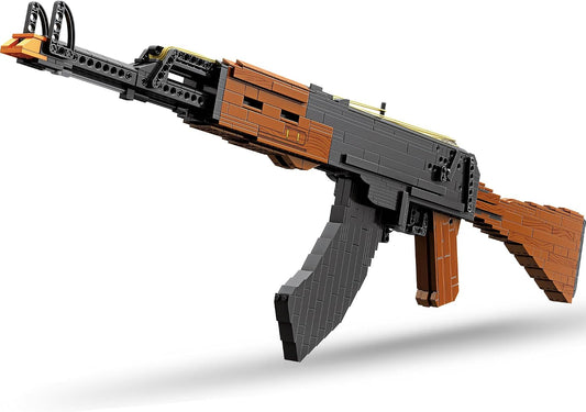Brick-built life-size rifle replica display model