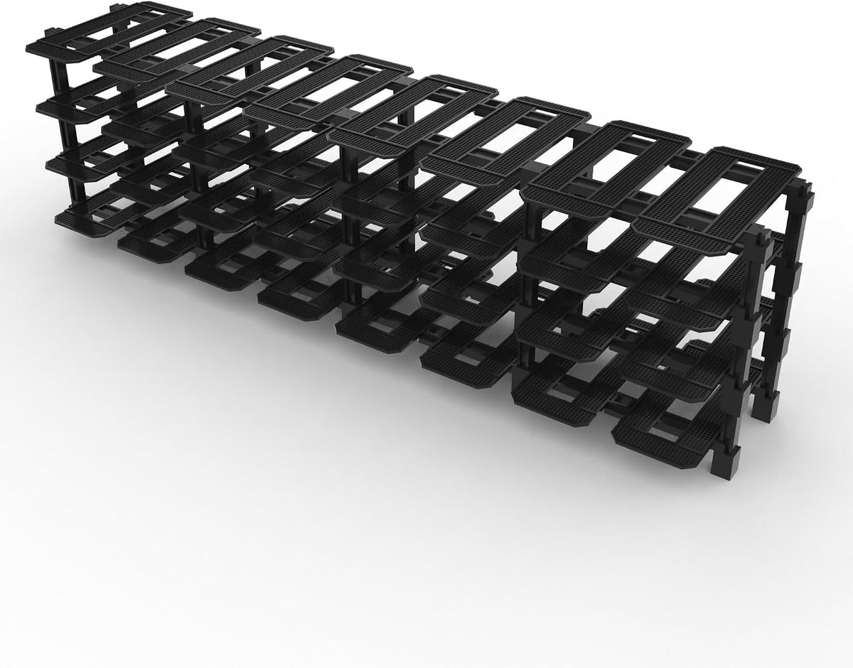 Modular racing garage display rack with small brick race cars in each bay – view 9