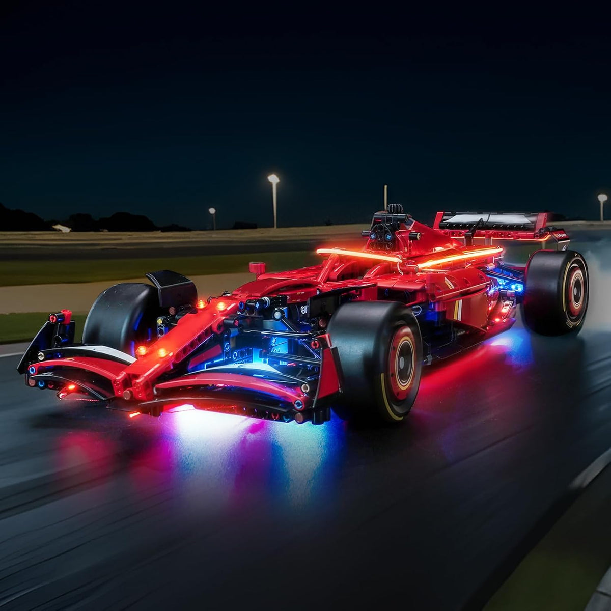 Red Italian F1 race car brick model lit with LED lights – view 2