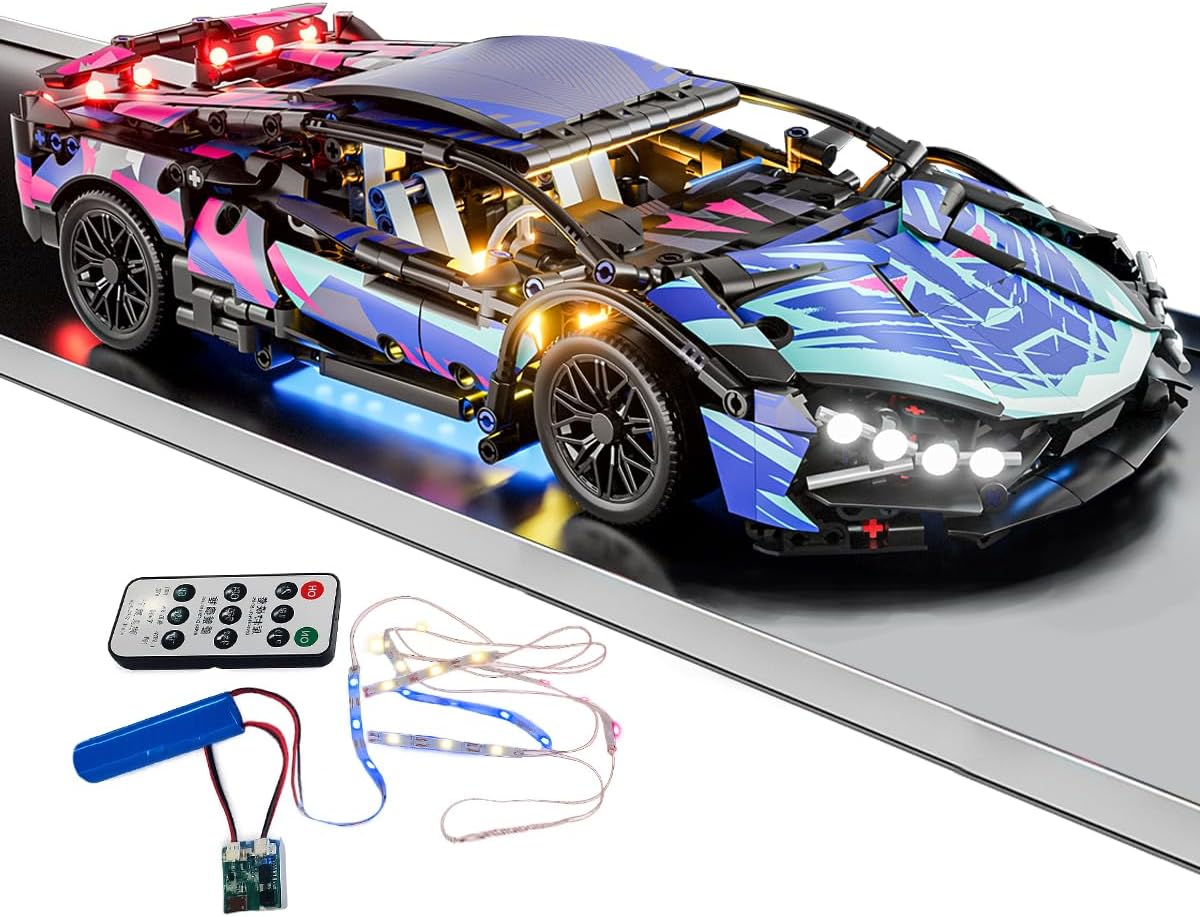 Brick-built 1:14 scale sport race car with LED headlights – view 3