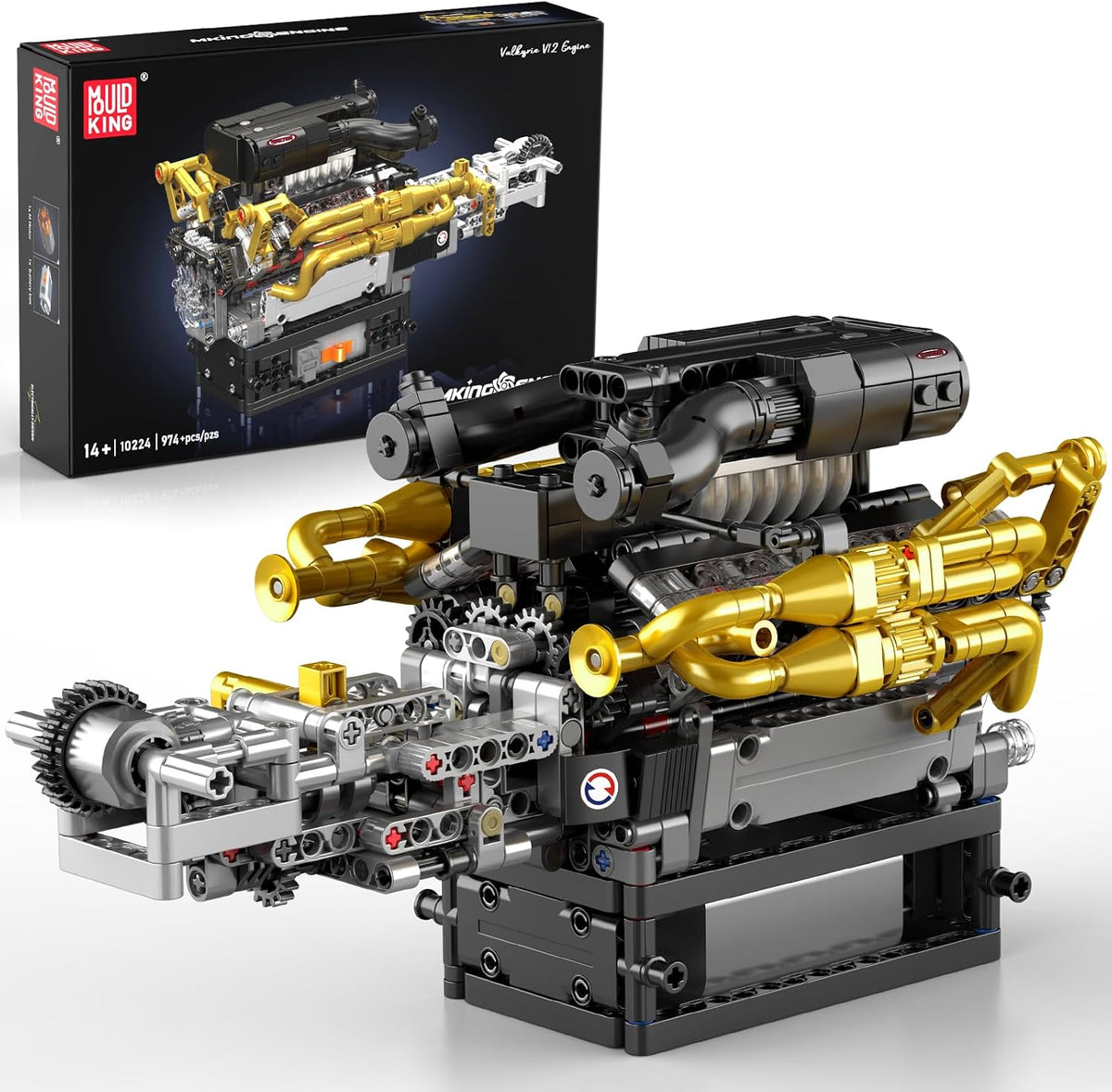 Brick-built V8 engine model with stick shift and motor – view 2