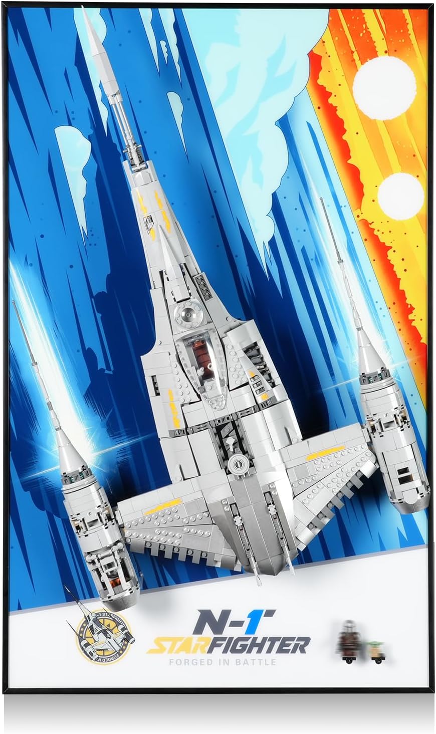 Acrylic wall frame with asteroid field backdrop holding a gray space fighter model – view 4