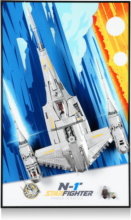 Acrylic wall frame with asteroid field backdrop holding a gray space fighter model – view 4