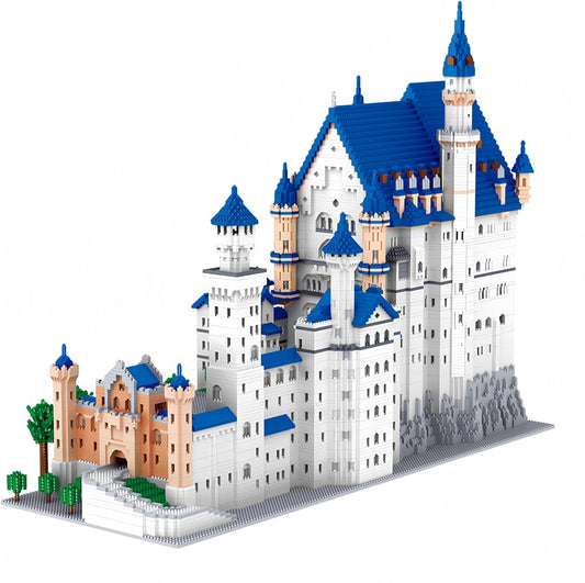 Micro mini block model of a white stone castle with tall towers and turrets
