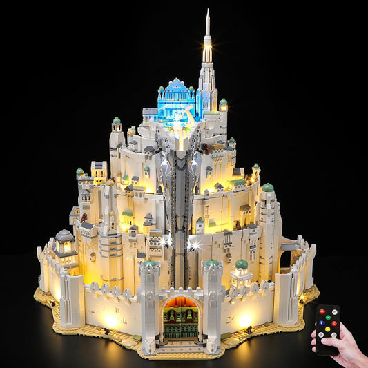 White fantasy fortress citadel brick model lit with LED lights