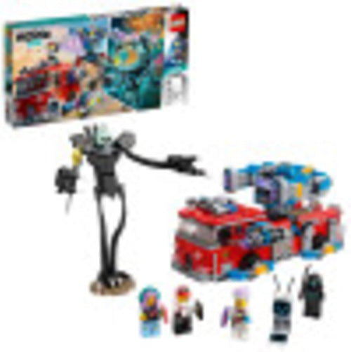 Brick ghost-hunting fire truck with mecha robot and minifigures