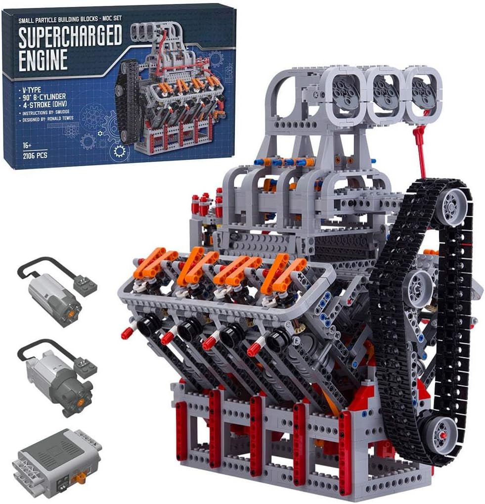 Built inline six-cylinder turbocharged engine brick model on a display base – view 3