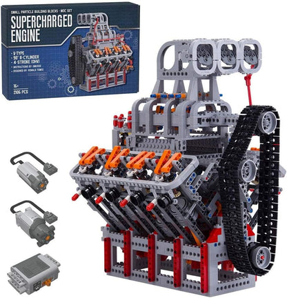 Built inline six-cylinder turbocharged engine brick model on a display base – view 3