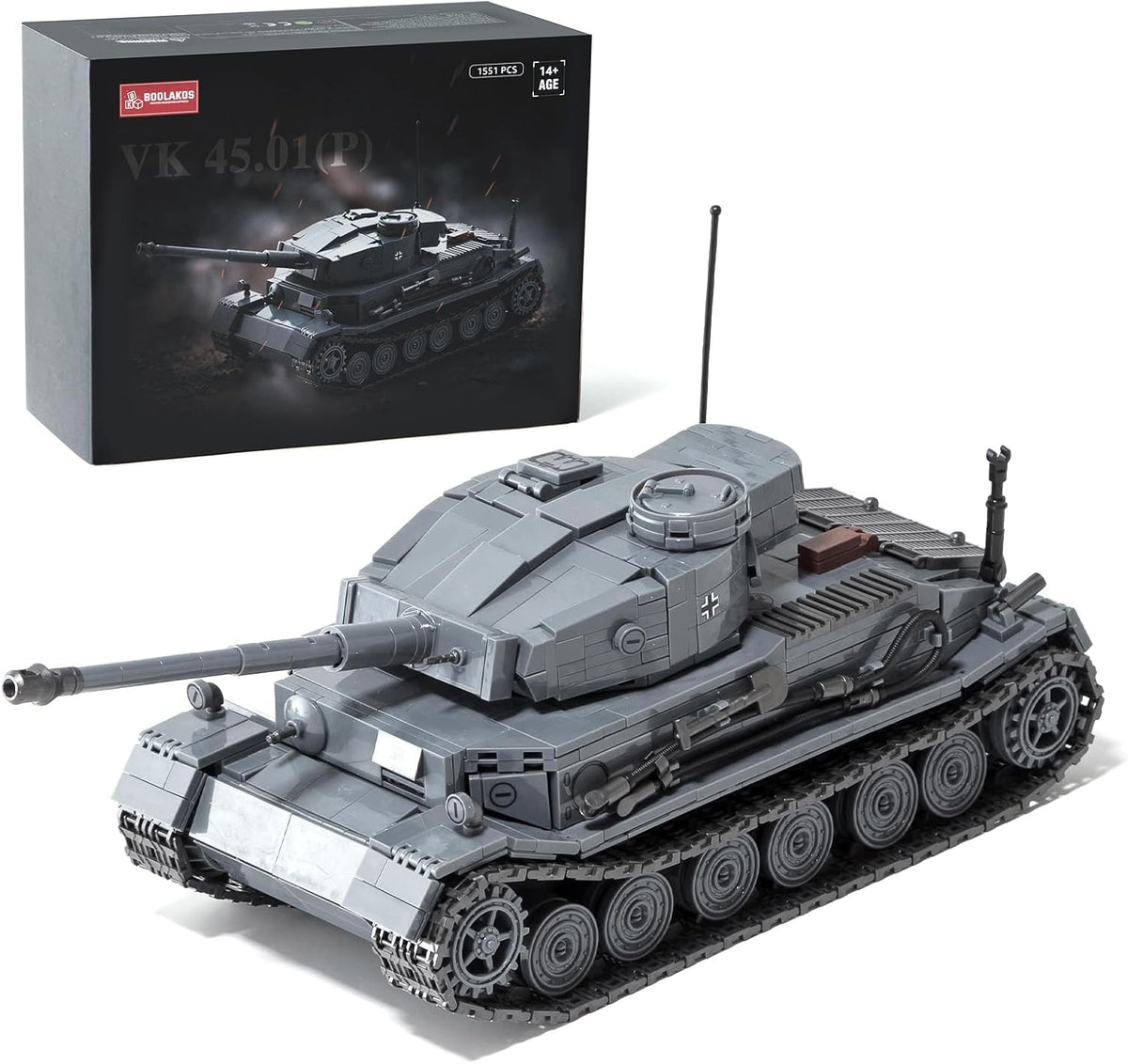 Brick-built World War II heavy tank with long main gun and tracks