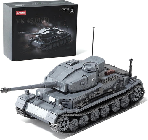 Brick-built World War II heavy tank with long main gun and tracks