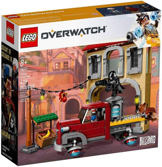 Built payload showdown scene with floating truck and three hero figures