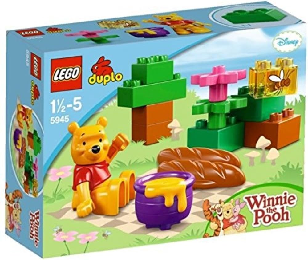 Large brick picnic scene with a bear, treat pot, tree and bee