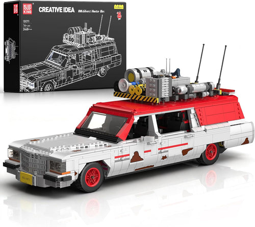 Brick-built classic ghost hunter movie car on display