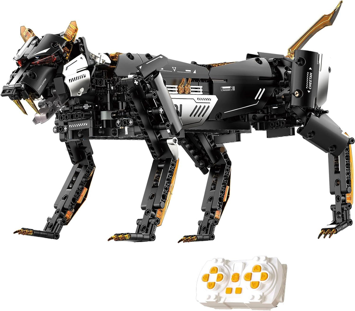 Assembled mechanical leopard robot from a STEM building kit