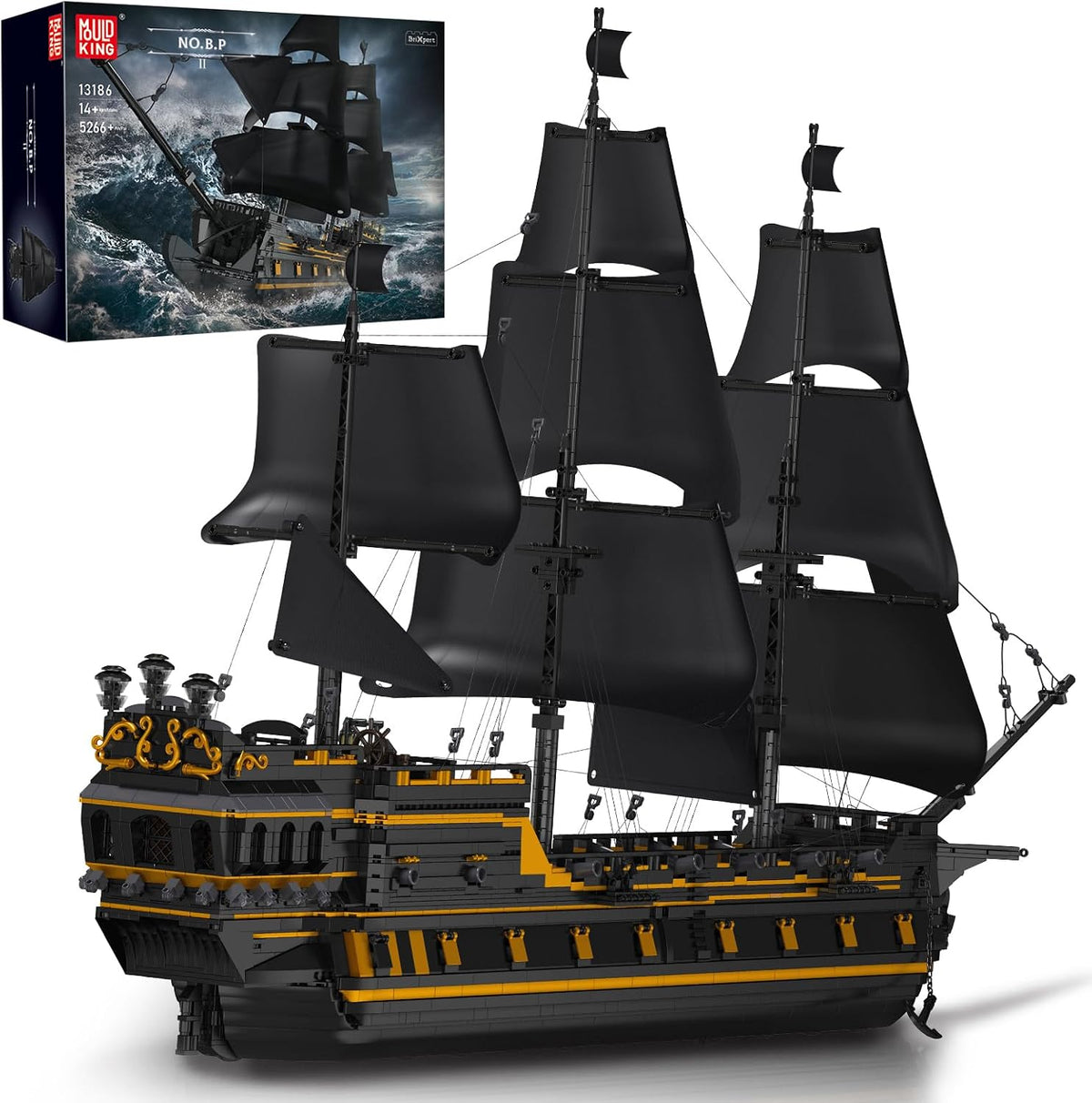 Built large pirate galleon brick model with masts and sails