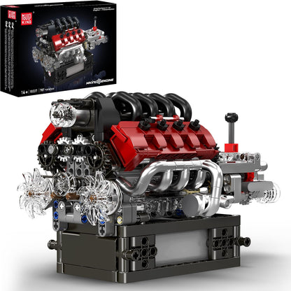 Assembled mini V8 engine model with motor and gearshift lever
