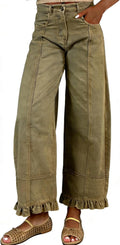 Women's Floral Print Barrel Jeans - Wide Leg Baggy Boyfriend Denim with Patchwork Panels - Small