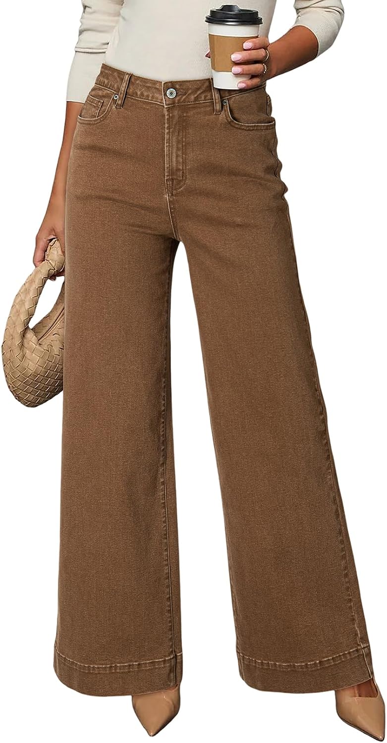 Women's High Waisted Wide Leg Jeans - Loose Stretch Denim with a Straight Leg for Everyday Casual Wear - 2