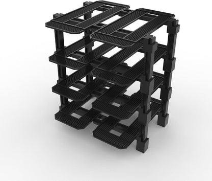 Modular racing garage display rack with small brick race cars in each bay – view 11
