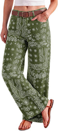 Women's Bandana Print Baggy Jeans - High Waist Wide Leg Cotton Denim with Patchwork for Streetwear - 2