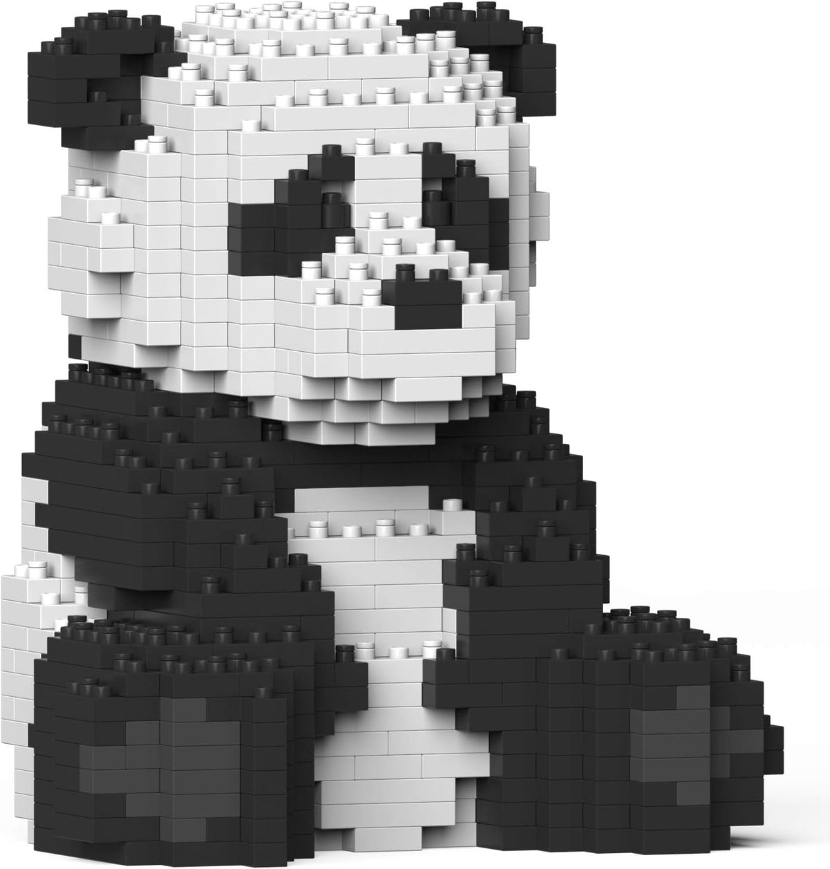 Brick-built black and white panda sculpture sitting upright – view 4