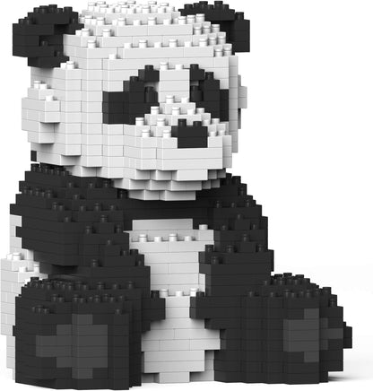 Brick-built black and white panda sculpture sitting upright – view 4