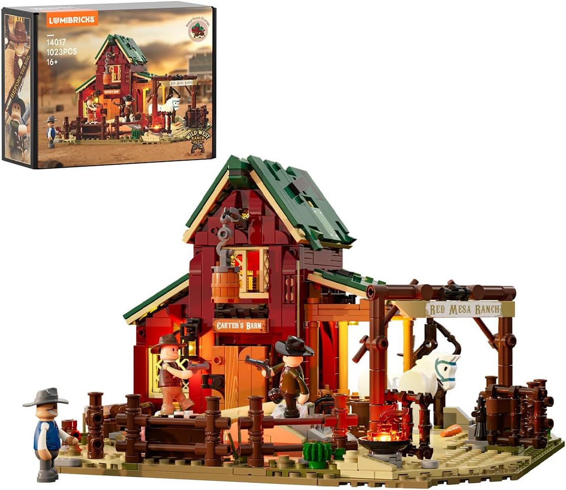 Brick-built western ranch duel scene with lights