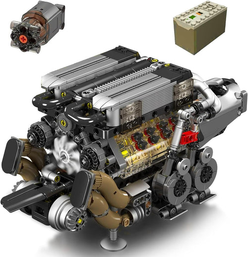 Built W16 engine model with transparent cylinder heads and four turbochargers