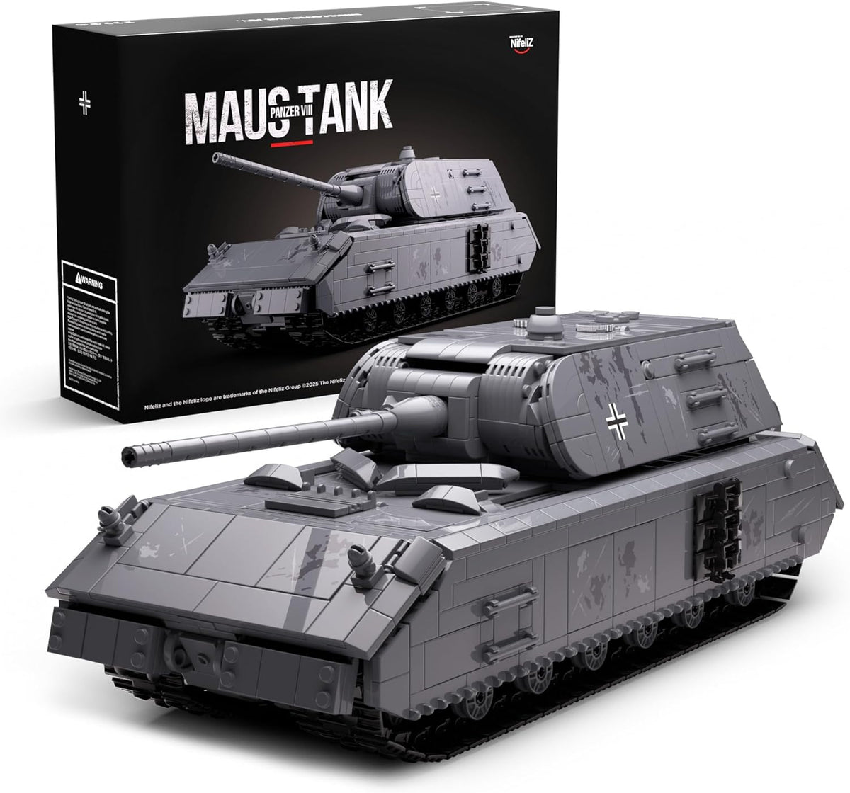 Gray WWII super-heavy tank brick model with large turret