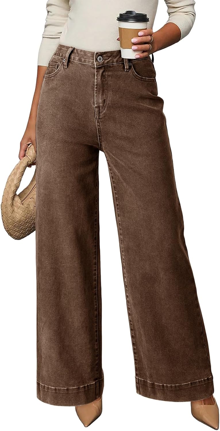 Women's High Waisted Wide Leg Jeans - Loose Stretch Denim with a Straight Leg for Everyday Casual Wear - 4