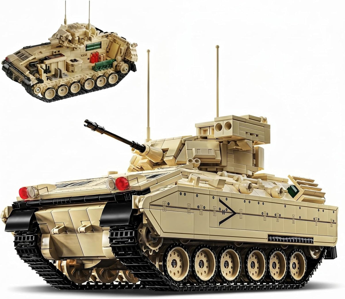 Brick military tank model with tracked hull and turret