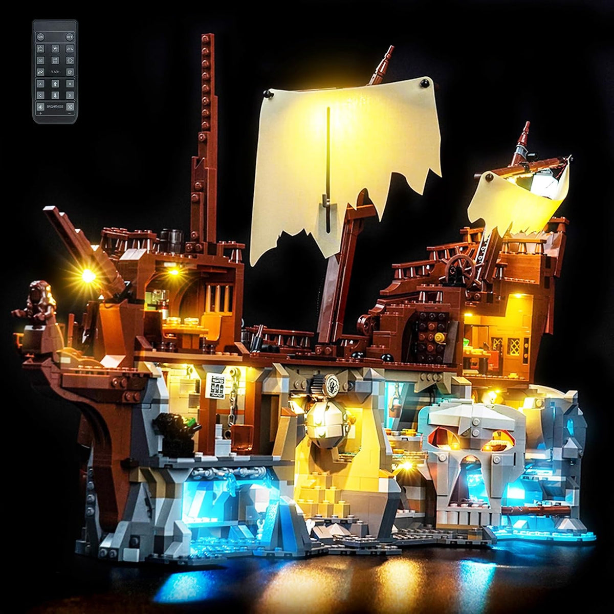 Treasure cave adventure brick model lit by LED lights