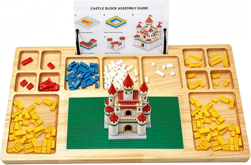 Wooden building tray with sorting compartments and green baseplate