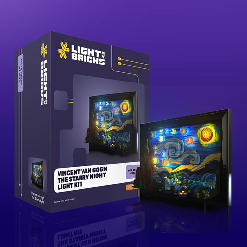Brick-built Starry Night painting model lit by an LED light kit