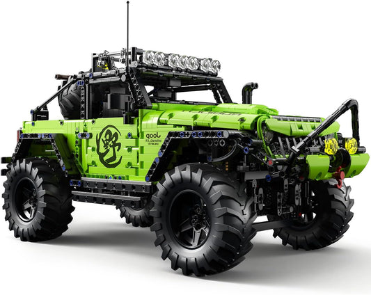 Brick-built black and green 1:8 scale off-road vehicle with large tires