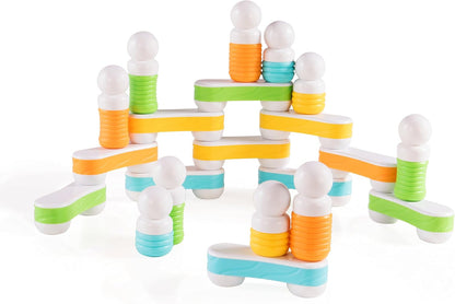 Colorful soft-grip magnetic building pieces connected into a small tower – view 4