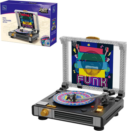 Brick-built black DJ turntable controller with glowing lights on a stand – view 3