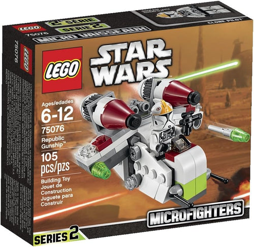 Small built assault gunship model with large engines and a pilot minifigure in the cockpit