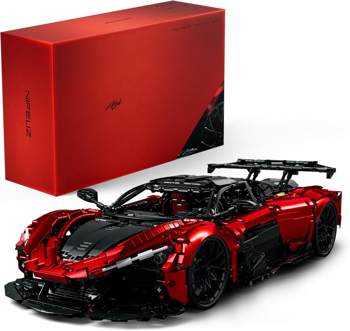 Large 1:8 scale brick-built supercar model in side profile – view 2