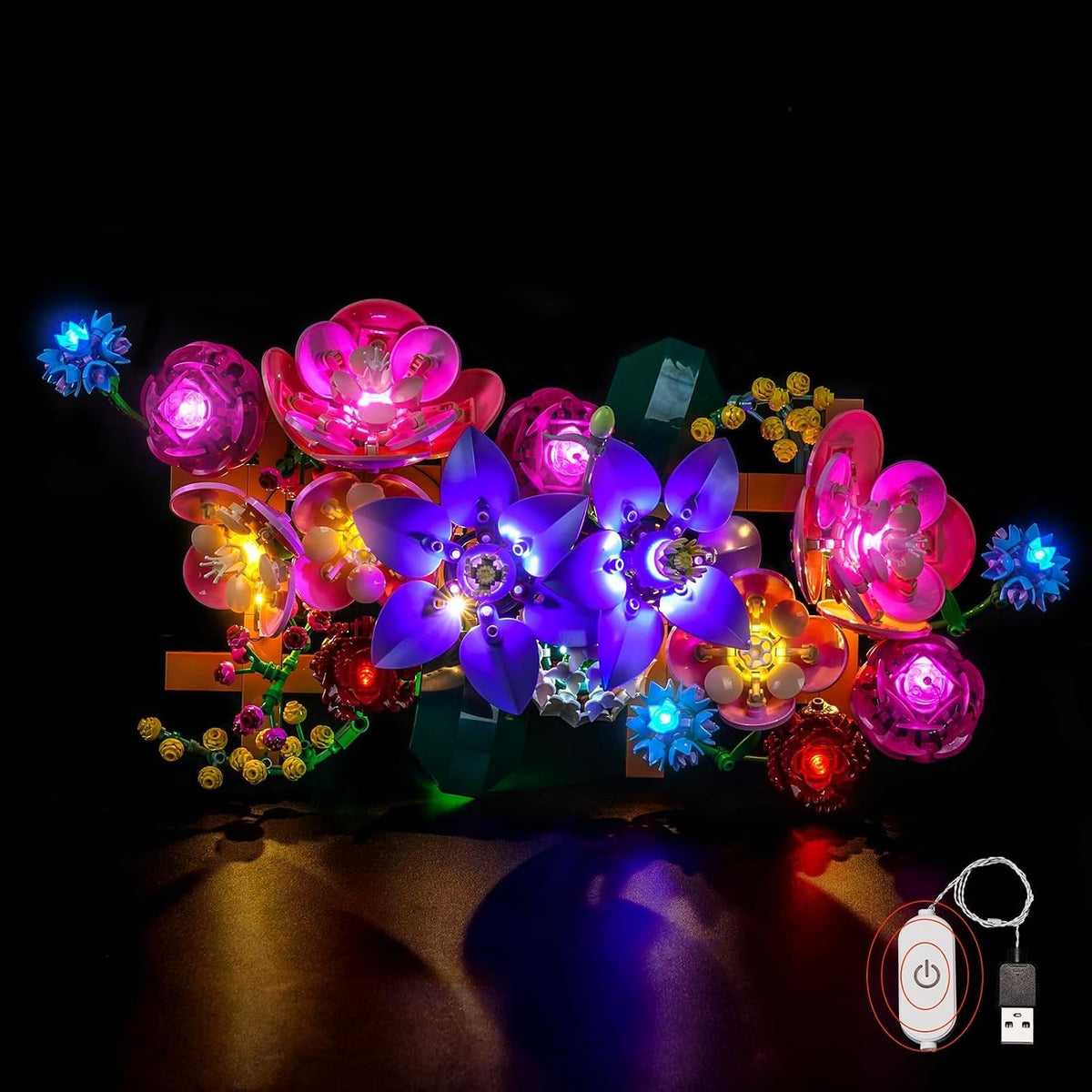 Brick flower wall model glowing with an LED light kit – view 2