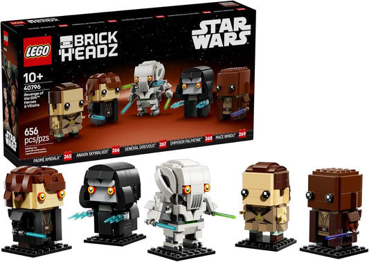 Row of blocky brick-built space hero and villain figures