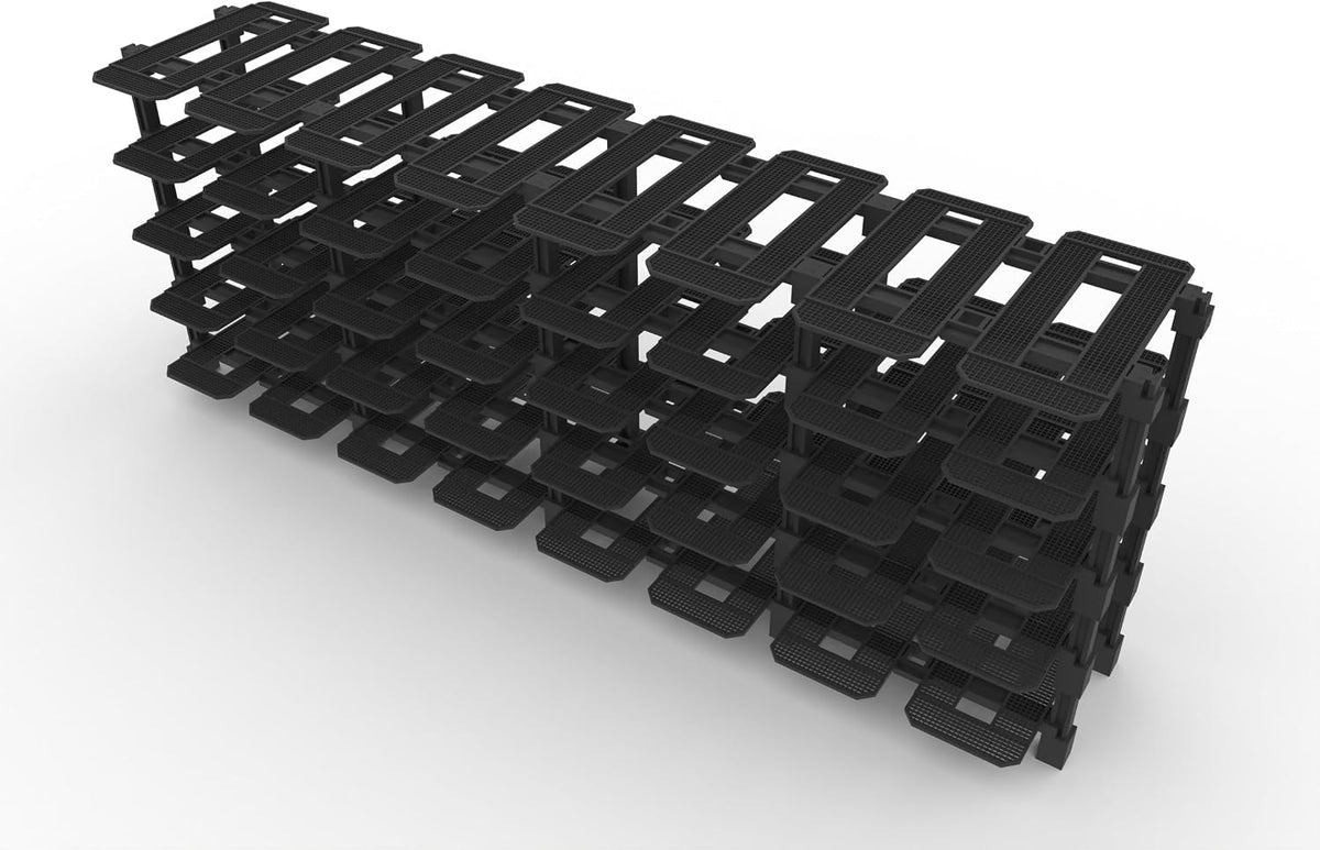 Modular racing garage display rack with small brick race cars in each bay – view 13