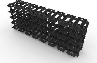 Modular racing garage display rack with small brick race cars in each bay – view 13
