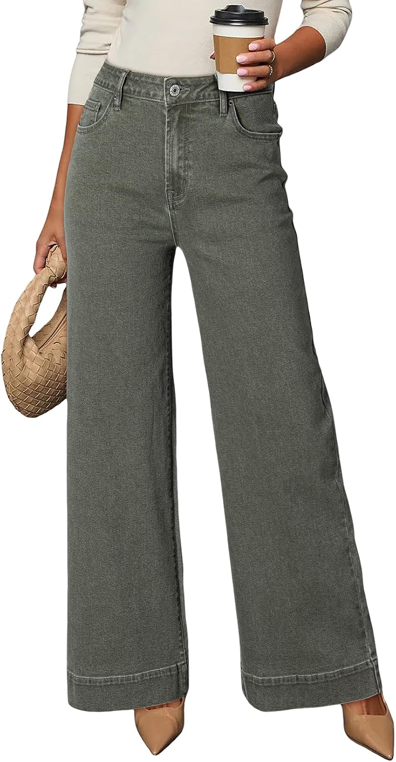 Women's High Waisted Wide Leg Jeans - Loose Stretch Denim with a Straight Leg for Everyday Casual Wear - 4