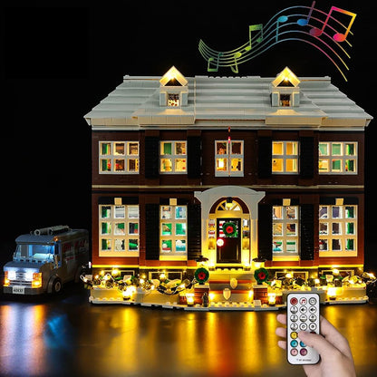 Holiday family house brick model glowing with installed LED lights – view 2