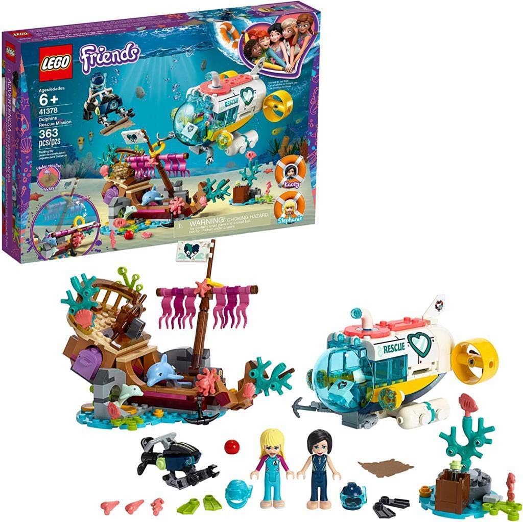 Brick-built ocean rescue scene with dolphin figures